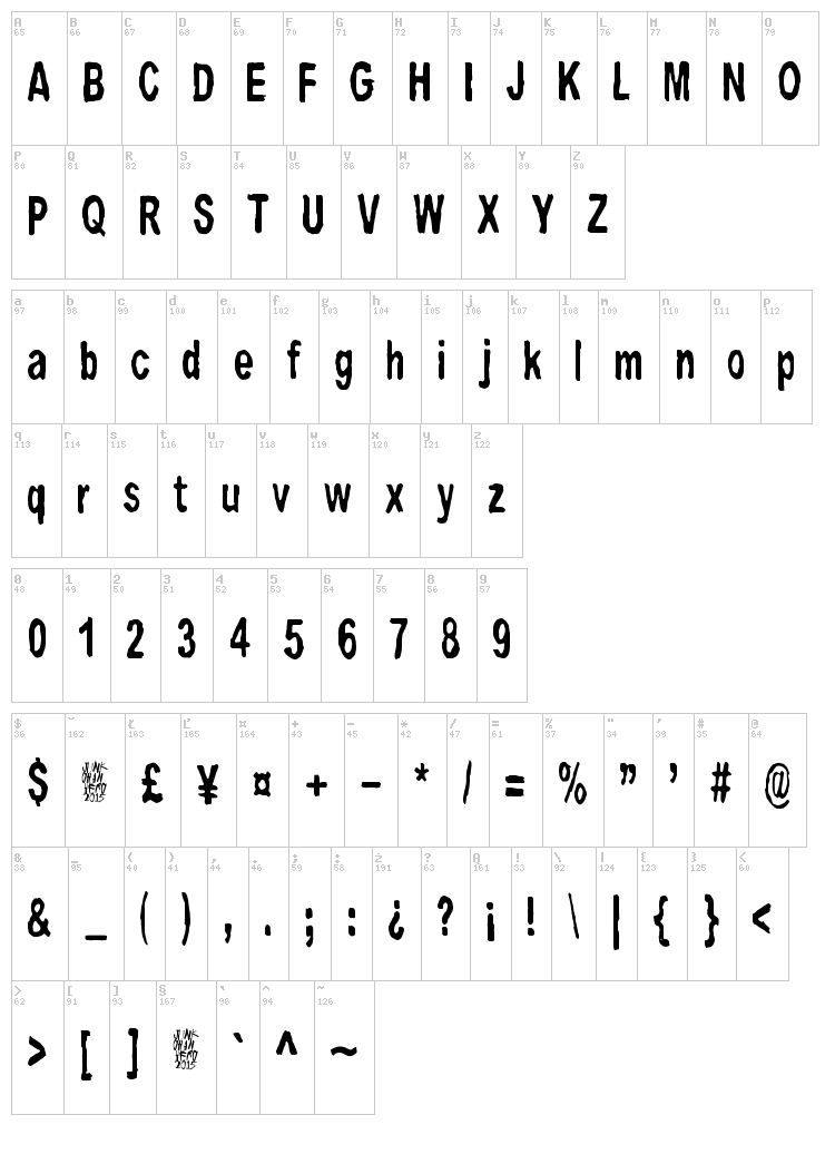 Big Bubu font map